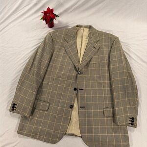 E Thomas Rigatti Silk Wool Houndstooth Blazer Sport Coat Blend Size 46R Yellow